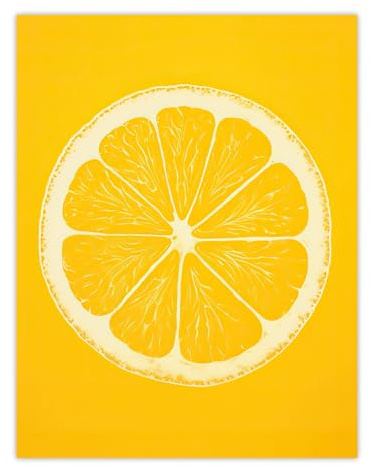 Artery8 Lemon On Citron On Yellow Monotone Minimalist Kitchen Interior Decor Extra Large XL Wall Art Poster Print