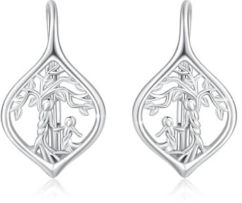 Baum des Lebens Ohrringe Damen 925 Sterling Silber Lebensbaum Creolen Mutter Tochter Leverback Ohrringe Klapp Creolen Mama Schmuck Geschenke Für Damen Mädchen Kinder