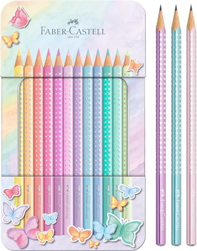 Faber-Castell 201910 - Buntstifte Sparkle Pastell, 12er Metalletui (Buntstifte Set Sparkle Pastell) (Buntstifte Set Medium Sparkle Pastell, Pastell)