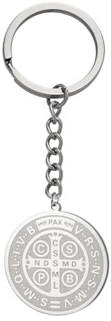 Amaxer Collier Saint Benoît de Nursie Médaille Religieuse Protection Amulette Bijoux Collier pour Femmes Hommes (Porte-clés)