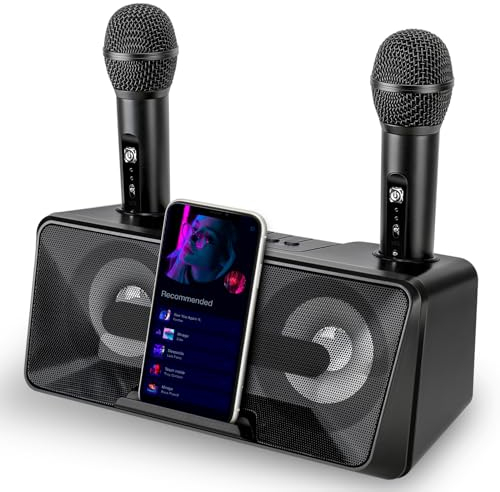 Dictien“ Karaoke-Maschine, Karaoke-Mikrofon, tragbares Bluetooth-PA-Lautsprechersystem mit 2 kabellosen Mikrofonen für Erwachsene und Kinder, für Heimparty, Meeting, Hochzeit, Kirche, Picknick