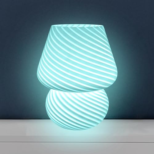 ALEENFOON LED Glas Tischlampe Pilz, Tischlampe Dimmbar Pilz mit 3 Farbwechsel Schreibtischlampe Retro Vintage Dekoration mit Fernbedienung, Pilzlampe Tischlampe für Schlafzimmer, Wohnzimmer (Blau)