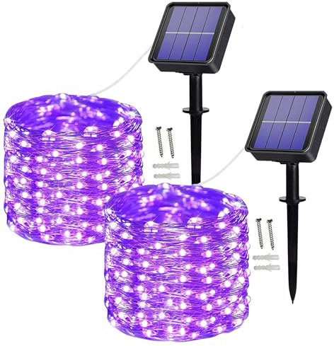 Augone Solar String Lights Waterproof, 2Packs 120 LED 12M 8 Modes Solar Fairy Lights Outdoor/Indoor Garden Lights Copper Wire Lighting for Wedding, Patio, Yard, Festoon, Party, Christmas (Purple)