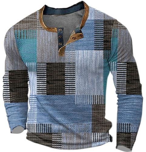 Generic Armbanduhr Smart Herren-T-Shirt mit Langen Ärmeln, bedrucktem Knopf, modisch, lässig So Und Co Uhr (Blue, XXL)