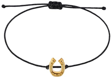 Selfmade Jewelry Hufeisen Armband Damen Silber (größenverstellbar bis 21cm) Glücksbringer Armbändchen für Frauen & Mädchen in Grau Inkl. Geschenkverpackung (Gold - Schwarz)