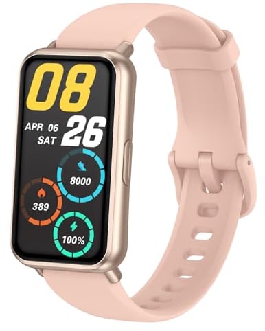 Runlio Fitness Tracker, 1.47inch TFT tracker with High Resolution Touch Screen and Thin Smart Band,5 ATM Waterproof Pedometer,Blood Oxygen Heart Rate Monitor, Android iOS Fitness Watch,Pink