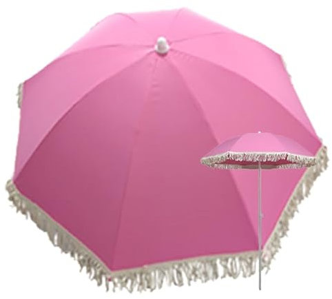 ACHZYFT Parasol De Terrasse à Franges De 1,6M, Parasol De Jardin Rose Avec Pompons, Hauteur Réglable, Pour Extérieur, Jardin, Cour, Terrasse, Fête, Restaurant, Café (sans Base)(Size:1.45M,Color:Rose)