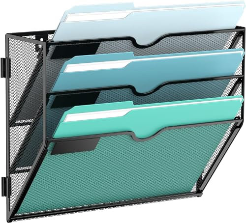 SUPTIDY 3-stöckiger Wand Zeitungshalter, Praktischer Wandorganizer Büro, A4 Dokumentenablage, Metall Prospekthalter, Zeitschriftenhalter Wand, Montage erforderlich, Schwarz