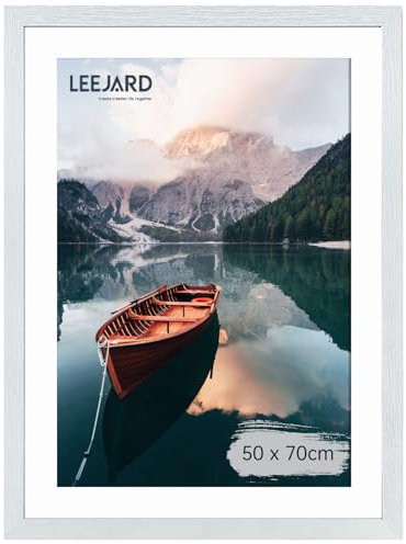 LEEJARD Bilderrahmen 50x70cm, Weiß Fotorahmen Holzrahmen Mit Bruchsicherem Plexi-Glas Zum Senkrechten Oder Waagerechten, Portraitrahmen Mit Nahtloser Haken für Wandbehänge
