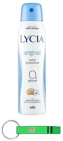 Lycia Lot de 12 déodorants en spray original avec micro-éponges à effet sec 150 ml + porte-clés Beni Culinari