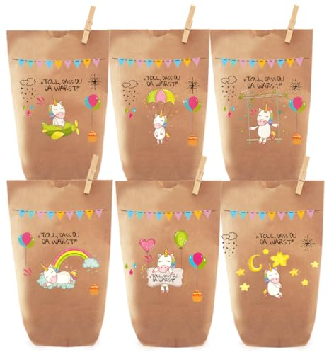 Paul´s Papierfabrik 12x wunderschöne Einhorn Geschenktüten/Papiertüten, Tüten liebevoll bedruckt, für Geschenke, Gastgeschenke, Mitgebsel, Giveaways, Kindergeburtstag, Hochzeit