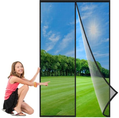 Magnet Fliegengitter Türvorhang 150x235 cm, Moskitonetz Terrassentür Fliegennetz Insektenschutzgitter, Balkon Insektenschutz Tür Vorhang Schwarz, Verstärkte
