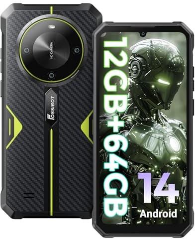 FOSSiBOT F105 Irrompible Android 14 Smartphone, 6.745 HD + Pantalla Impermeable Smartphone, 10300mAh irrompible teléfono móvil, 12(4+8) GB+64GB/128GB Ampliable, 20MP+8MP/4G-Dual SIM/OTG/GPS/Face ID
