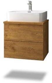 Stil.Zeit Badmöbel Thor inkl. Aufsatz Waschbecken, Waschtisch mit Unterschrank, 56cm, Korpus: Eiche_rustikal, Front: Eiche rustikal, Ablage: Eiche, Push-to-Open, hängend/Wandmontage