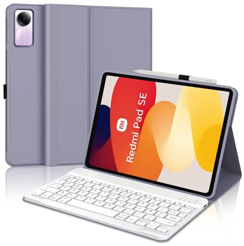 IVEOPPE Coque Clavier Redmi Pad SE 11 Pouces, Coque en Cuir avec Clavier Bluetooth Magnétique Amovible AZERTY Français pour Xiaomi Redmi Pad SE 11 2023, Violet Lavande