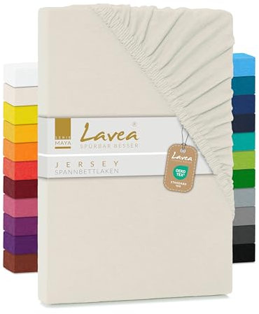 Lavea Jersey Spannbettlaken 140-160x200cm - 40cm Steg für Boxspringbetten - Creme, Weich & Atmungsaktiv - Premium Qualität, Pflegeleicht, Perfekte Passform - Ideal für Boxspringbetten