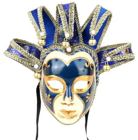HDCRYSTALGIFTS Maskenball Jolly Jester Maske Venezianische Cosplay Mardi Gras Prom Tanz Geburtstag Party Tragen oder Dekor Jester Masken für Party Halloween (blau)