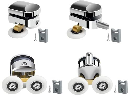 lcyen 4Pcs 23mm Shower Door Rollers, Replacement Curved Shower Door Rollers Sliding Shower Door Runners Wheels with Anti-Collision Block and Screws for 4-6mm Glass Shower Enclosure Accessories