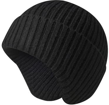 Irzaki Bonnet d'hiver chaud avec cache-oreilles pour hommes et femmes Casquettes tricotées thermiques, Noir , taille unique