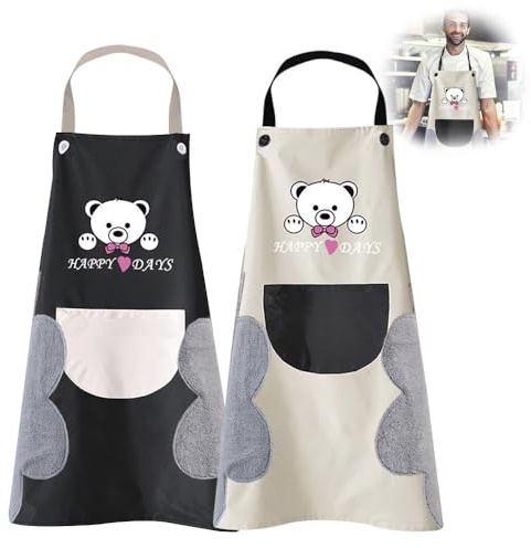 Wasserdichte Küchenschürze, 2 Stück Verstellbare Schürze(Schwarz/Beige) | Kochschürze Mit Tasche Backschürze für Männer Damen Küche Restaurant Café
