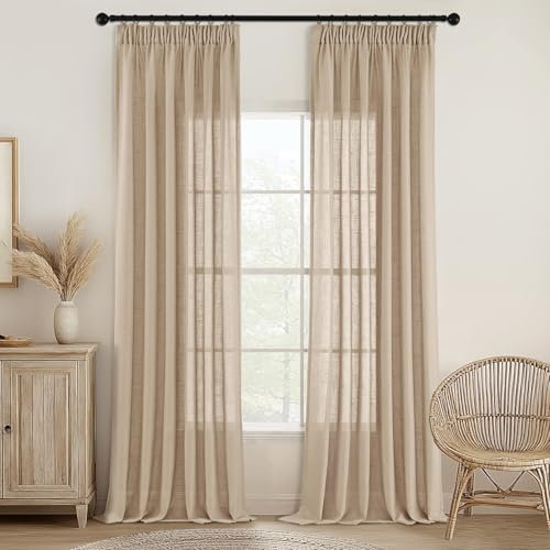 MIULEE Gardinen Vorhänge mit Kräuselband Schlaufenschal Voile Vorhang Modern Leinenoptik Halbtransparent für Wohnzimmer Schlafzimmer Schiebevorhang 2er Set Stores Weizen 245x140 cm