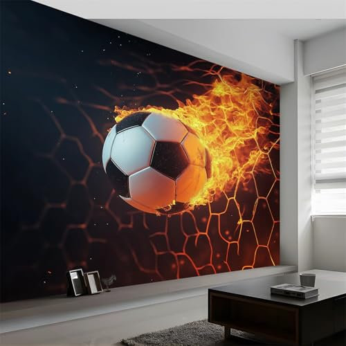 Papier Peint Panoramique Sports Football Flamme, Papier Peint Poster Mural Géant Football Sportif, Fresque Murale Moderne Personnalisée pour Salon Chambre d’Enfants Restaurant, 500 x 280 cm (L x H)