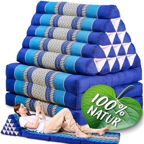Namasdee Thaikissen XXL hoch 185x55x8cm mit 100% natürlicher Kapokfüllung (Blau)