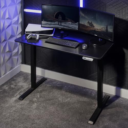 X-Rocker Ascend Height Adjustable Gaming Desk 120 x 60cm, Large Gaming Table with Adjustable Height 71-115.5cm, Seating and Standing Desk for Laptop Home Working Office - BLACK