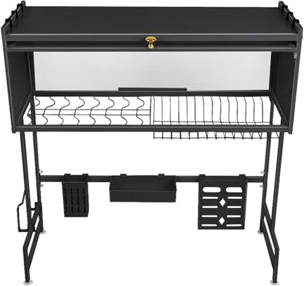 HUOLE Escurreplatos de Acero Escurridor de Platos de 3 Niveles para Fregadero Estante de Secado de Platos con Soporte para Tabla de Cortar Soporte de Cubiertos -75 * 30 * 78cm-Negro