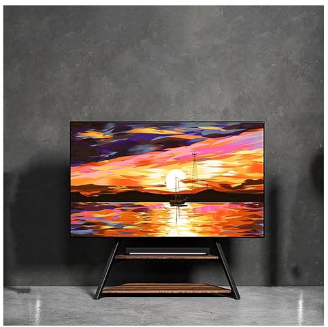 Floor TV Stand With Mount For Most 75-100 Inch, Height Adjustable TV Mount Stand With Wood Base, Portable Stand With Laptop Shelf, For Living Room, Bedroom, Corner