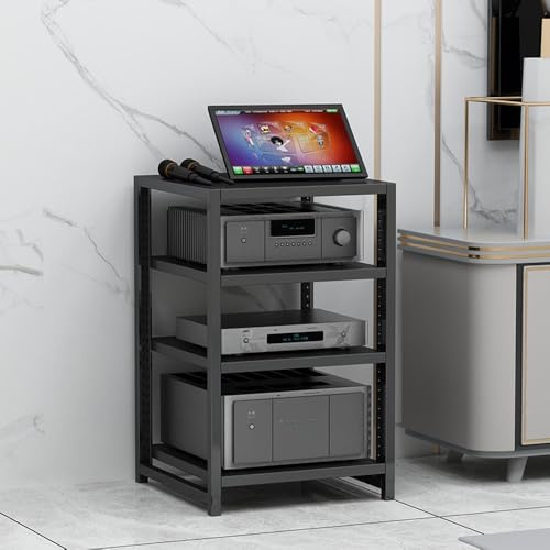 GSKDZG 3 4 5 6 Tier AV Media Stand Height Adjustable Audio Rack Record Player Stand Wooden Shelf Stereo Rack Media Storage Cabinet HiFi Rack(Black,4 Tier)