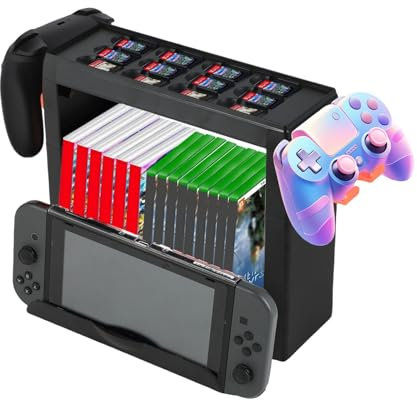 Lrocotanc Support de Rangement pour Jeux Nintendo Switch 2/Switch OLED, Stockage pour 12 Cartes de Jeu + 15 Boîtiers de Jeux, Compatible avec Manettes, Base de Console et Joy-Con