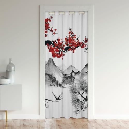 Japanische Malerei Kunst Privatsphäre Tür Vorhang 1 Panel, Kirschblüten Berg Landschaft Tür Vorhang für Schrank Schlafzimmer Küche Privatsphäre Dekor, H203 x B86 cm