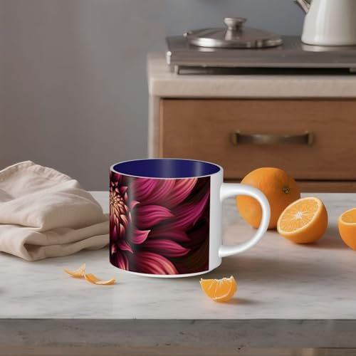 STVYUKL Ceramic Coffee Mug 15oz, Funny Coffee Mug With Big Handle Wine Red Artistic Flower Tea Cup Gift Cup For Latte, Cocoa, Coffee Navy Blue
