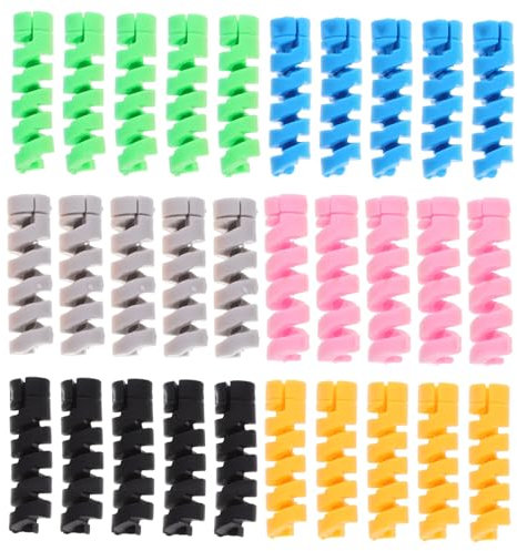 SHOWERORO 30pcs Flexible Silicone Cable Protective Sleeve Data Cable Protectors in Colors Green Yellow Blue Gray for Fraying and Breaking Prevention