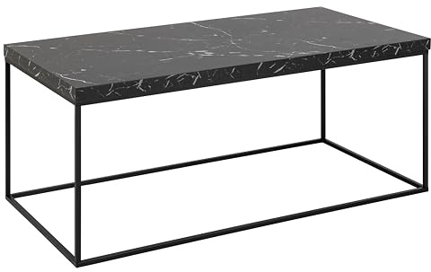 AC Design Furniture Mira rechteckig Couchtisch, Tischplatte Marmor schwarz Marquina rau Melamin, Gestell matt schwarz rau pulverbeschichtet Stahl, 110x55x45 cm