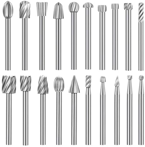Wood Carving Bits 3mm Shank Carbide Rotary Burr Set 20-Piece | For Woodworking Engraving Grooving Polishing; Rotary Tool Accessories