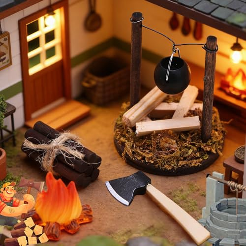 Benaton 4 Stück Miniatur Lagerfeuer 1:12 Weihnachts Halloween Wichtelzubehör, DIY Lagerfeuer Krippen Zubehör, DIY Puppenhaus Zubehör Wichtel Feuerstelle für Wichteltür Weihnachten Deko