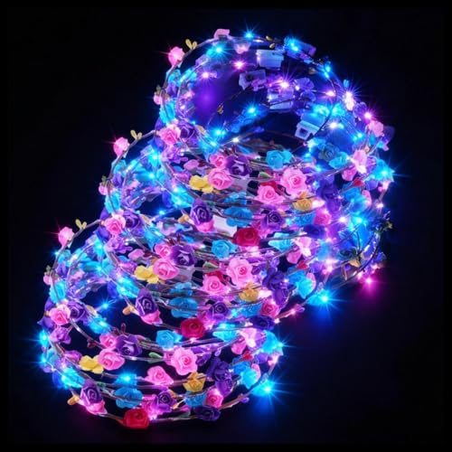 20 Stück LED Blumenkranz Stirnband, LED Feder Stirnbänder, Leuchtender Haarkranz Blumen, Garland Stirnband Kinder, Leucht Tiara Haarschmuck für Frauen Mädchen Haar-Accessoires Party Festival Hochzeit