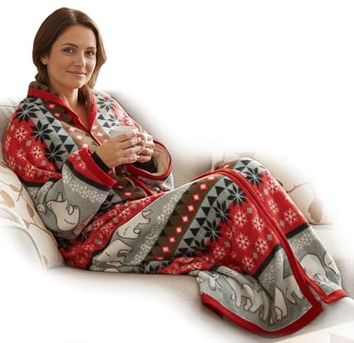 NYVI Ärmeldecke CozyBear 2er Set - Kuscheldecke mit Ärmeln - TV Blanket mit Reißverschluss für Erwachsene & Kinder - TV Decke mit Ärmeln -Kuschelweich, Wärmend, Atmungsaktiv - 150x170 cm Rot