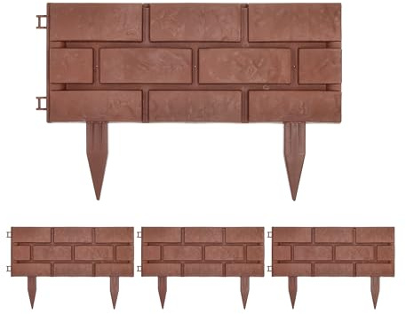 Beetumrandung Steinoptik 4er Set | Kunststoff 47x19cm Gesamtbreite ca.170cm braun | Rasenkante Beeteinfassung Beetbegrenzung | 4 Module Ziegelsteinoptik