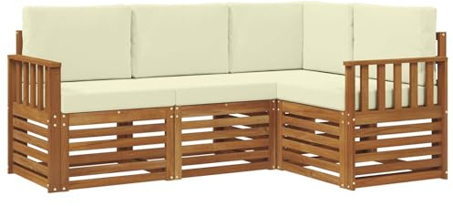 vidaXL Sofagarnituren 4 pcs Natur und Creme Massivholz Akazie, Outdoor Sofa, modernes Möbel, robuster Terrassen-Lounge, Garten, Sitzgelegenheit für Wohnzimmer-Set