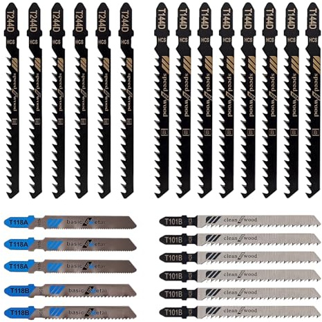 25 Pcs Jigsaw Blades Set, Universal T-shank Jigsaw Blades Wood, Fast Cut Blade for Wood, Metal and Plastic