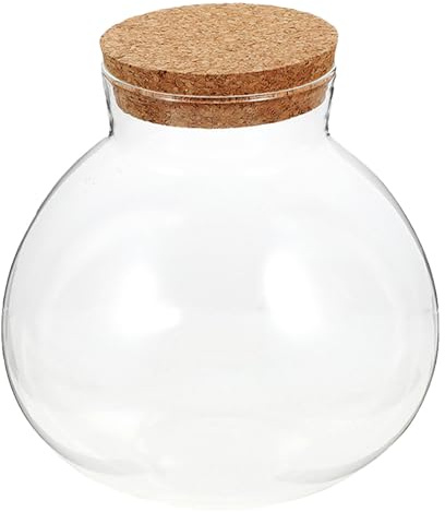 MAJORMENCH Biotop im Glas mit Deckel Rundes Glasgefäß mit Korkverschluss für Selbstgemacht Mikro Landschaften Geschlossenes Terrariumglas für Sukkulenten und Moos Fensterbank