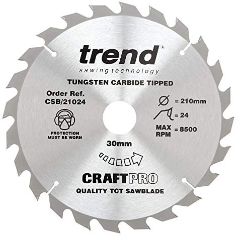 Trend Wood Circular Saw Blade, 210mm Diameter, 30mm Bore, 24 Teeth, 2.4mm Kerf, +20° Hook, TCT, Coarse Finish, CSB/21024