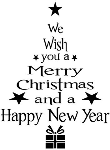 WINOMO Weihnachtsbaum Spruch Wandaufkleber MERRY CHRISTMAS abnehmbare Wandsticker Christmas Wandtattoo für Wohnzimmer, Schlafzimmer, Fenster, TV Hintergrund Dekoration (Schwarz)