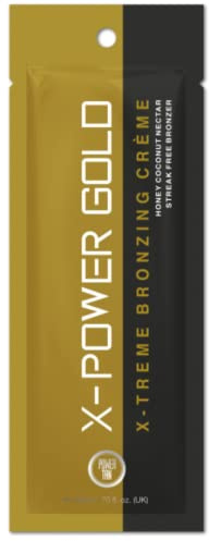 Power Tan X-Power GOLD Bronzing Non Tingle Sunbed Tanning Accelerator Cream 20ml Sachet Vitamin E, Hemp Hydration, Natural Streak-Free Bronzers for Deep Dark Tanning, DHA Free, Honey Coconut Fragrance