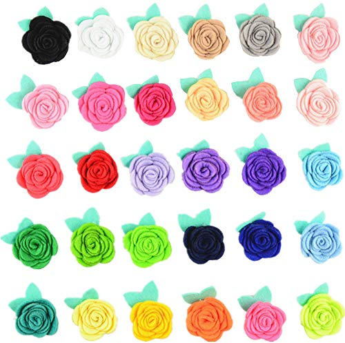 Assorted 30pcs Rose Felt Applique Kits Flower Felt Scrapbooking Non-Woven Stickers Sew on Applique Felt Pads for DIY Handcraft Decoration