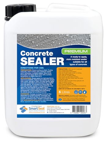 Smartseal Premium Concrete Sealer - Easy to Apply Indoor and Outdoor - High Protection Sealant, Oil and Water Repellent, Food Safe - Suitable for All Concrete Surfaces - 5 Litre