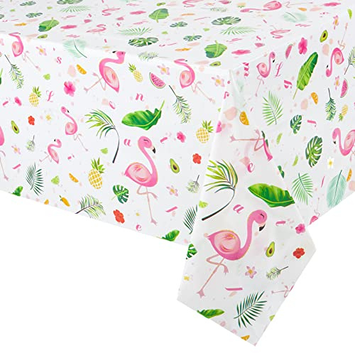 WERNNSAI Flamingo Tischdecke – 274,3 x 137,2 cm Tropische Luau Party Kunststoff Tischdecke Ananas Partyzubehör für Kinder Mädchen Picknick Geburtstag Party Dekoration